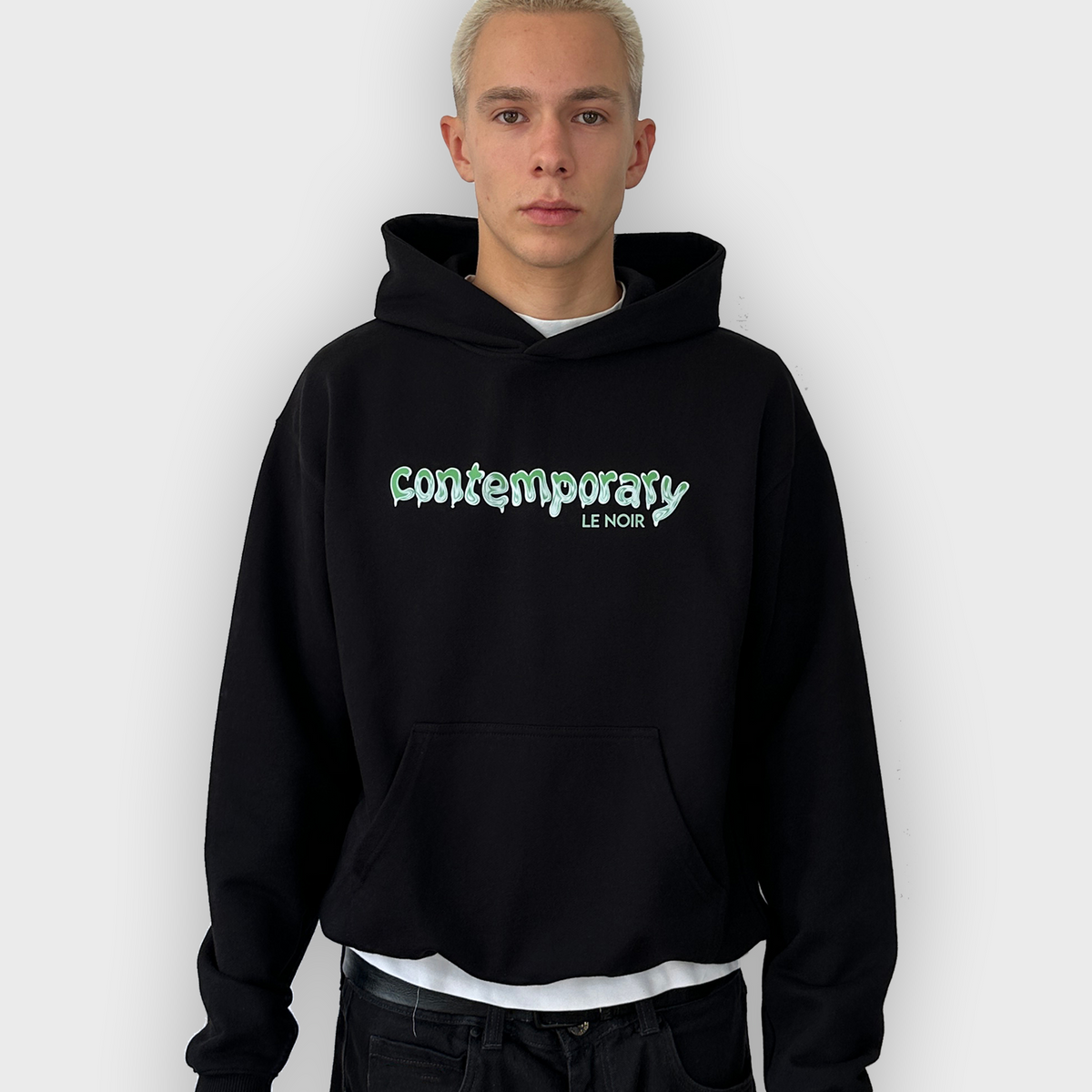 Black and top green hoodie