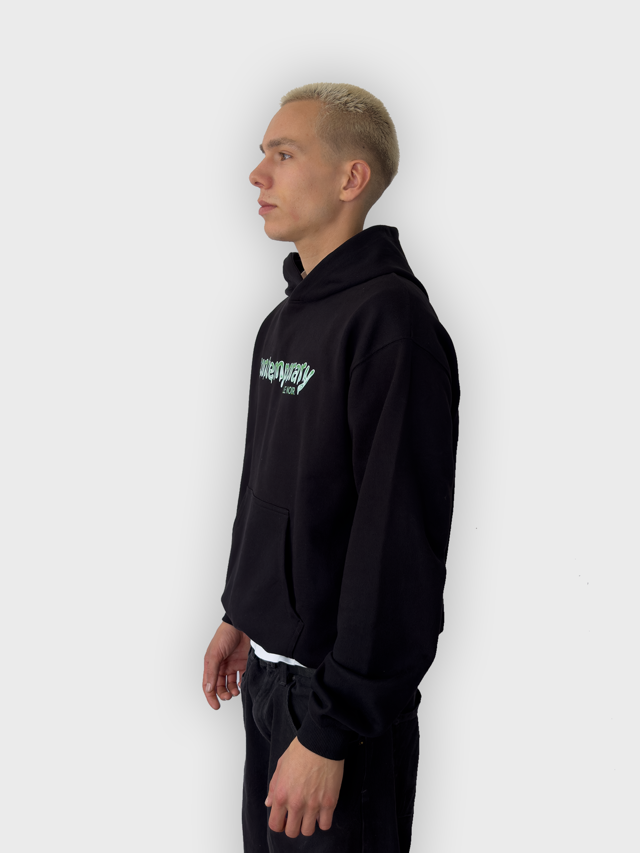 Green Contemporary Black Hoodie